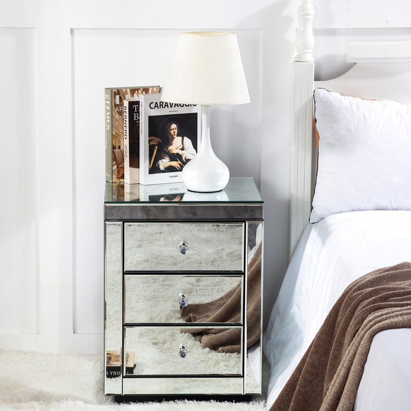 Everly Quinn Yolanta 3 - Drawer Nightstand in Silver Modern Contemporary Glam Style & Reviews